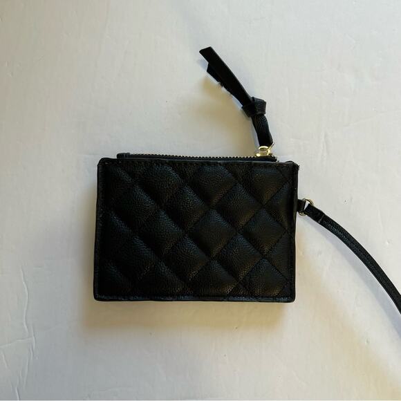 Steve Madden Coin Purse Quilted Black Faux Leather with Strap Small Wallet - Picture 2 of 9